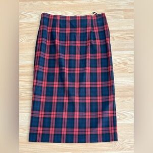 Zara Red and Blue Plaid Long Pencil Skirt Medium Holiday